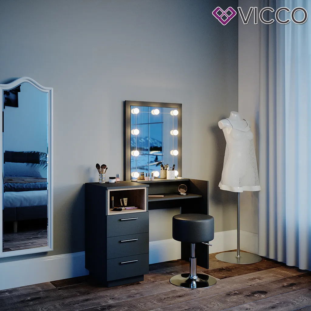 Vicco Schminktisch Frisiertisch Frisierkommode Beatrice Anthrazit LED Hocker Set – Bild 4