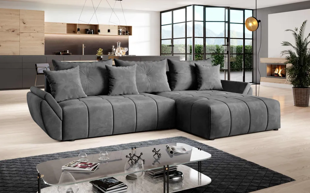 FURNIX Ecksofa CALVANI- Schlaffunktion, Bettkasten Und Kissen, Eckcouch In L-Form Enjoy 24