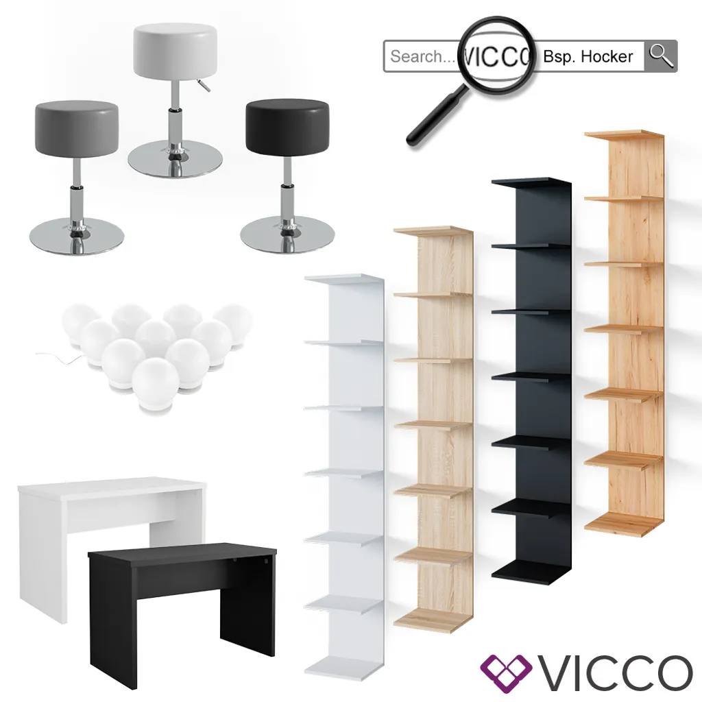 Vicco Schminktisch Frisiertisch Schminkkommode Conrada LED-Beleuchtung + Hocker – Bild 9