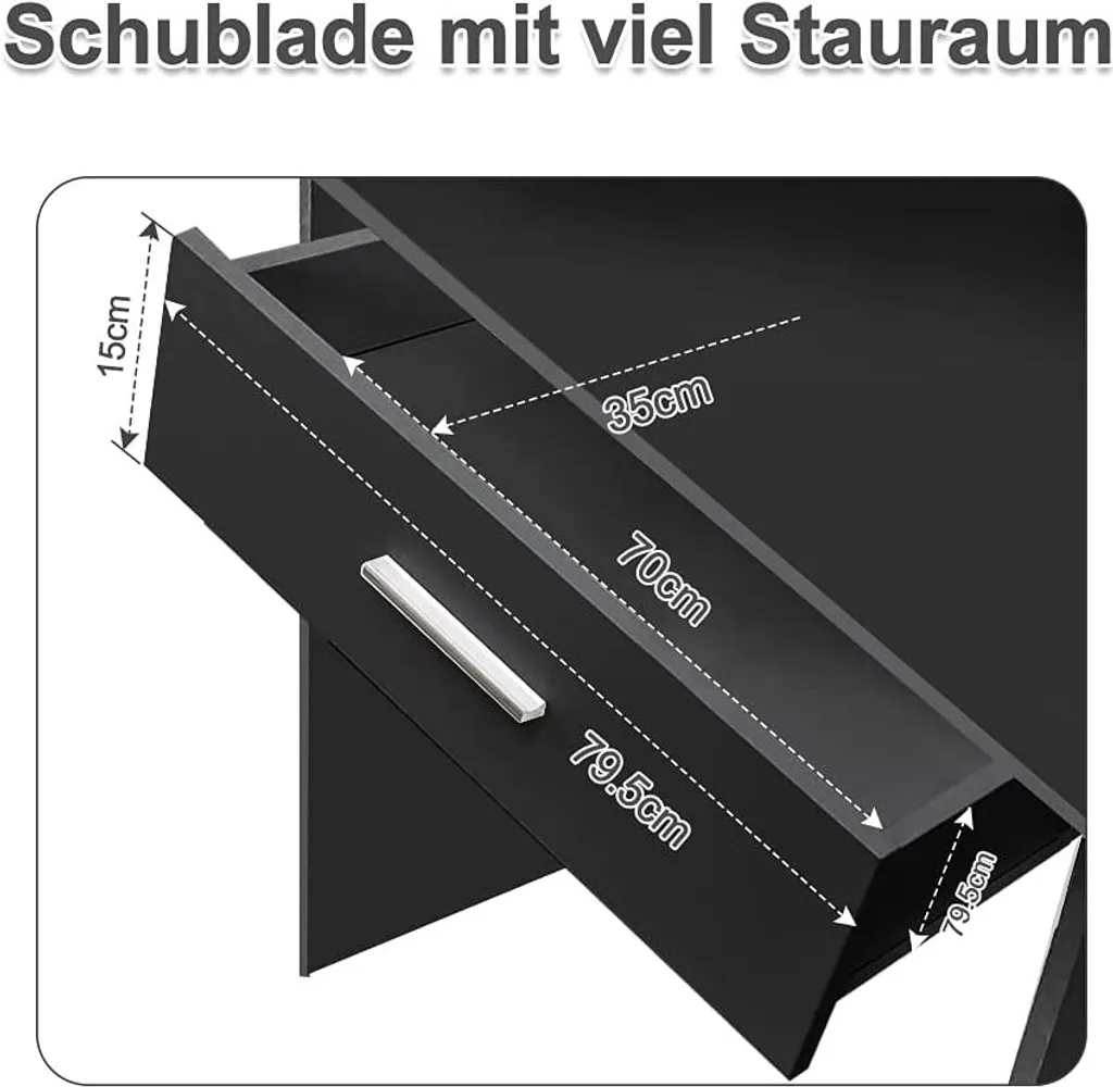 Yoleo Schminktisch Mit Spiegel, LED-Beleuchtung Und Hocker, Frisiertisch Mit Großer Schublade, Kosmetiktisch 140x40x80cm, Schwarz – Bild 4