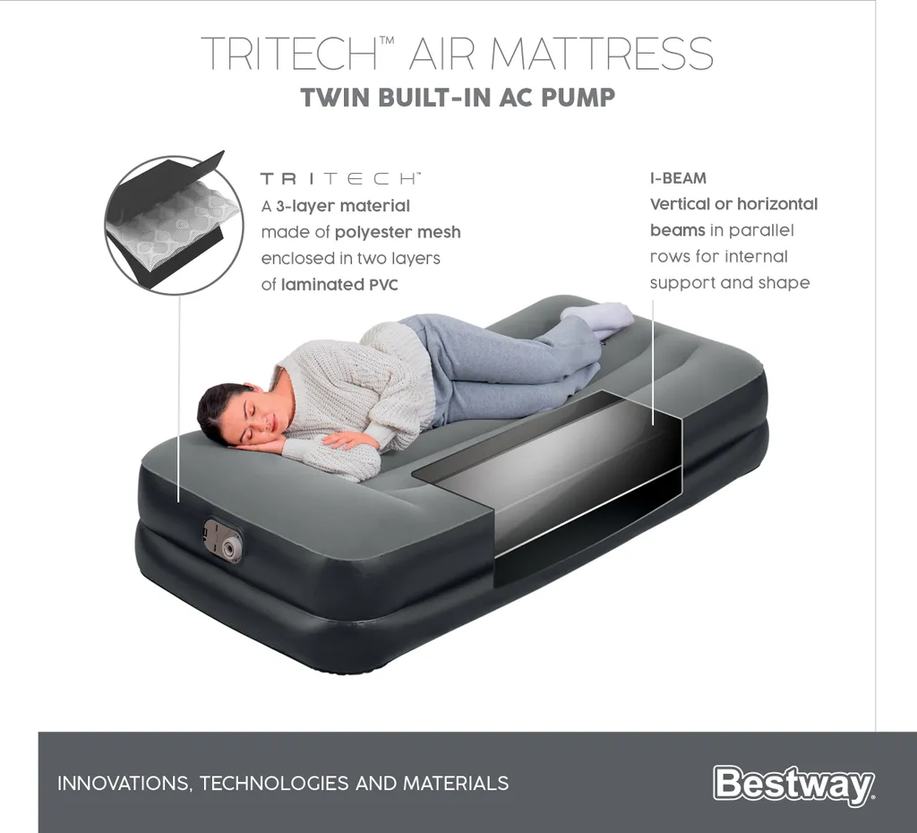 Bestway® TriTech™ Luftbett Vento Mit Integrierter Elektropumpe Single XL/Lo 191 X 97 X 36 Cm – Bild 19
