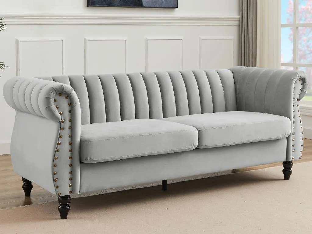 Chesterfield Sofa 3-Sitzer - Samt - Hellgrau - TRUMBO – Bild 2
