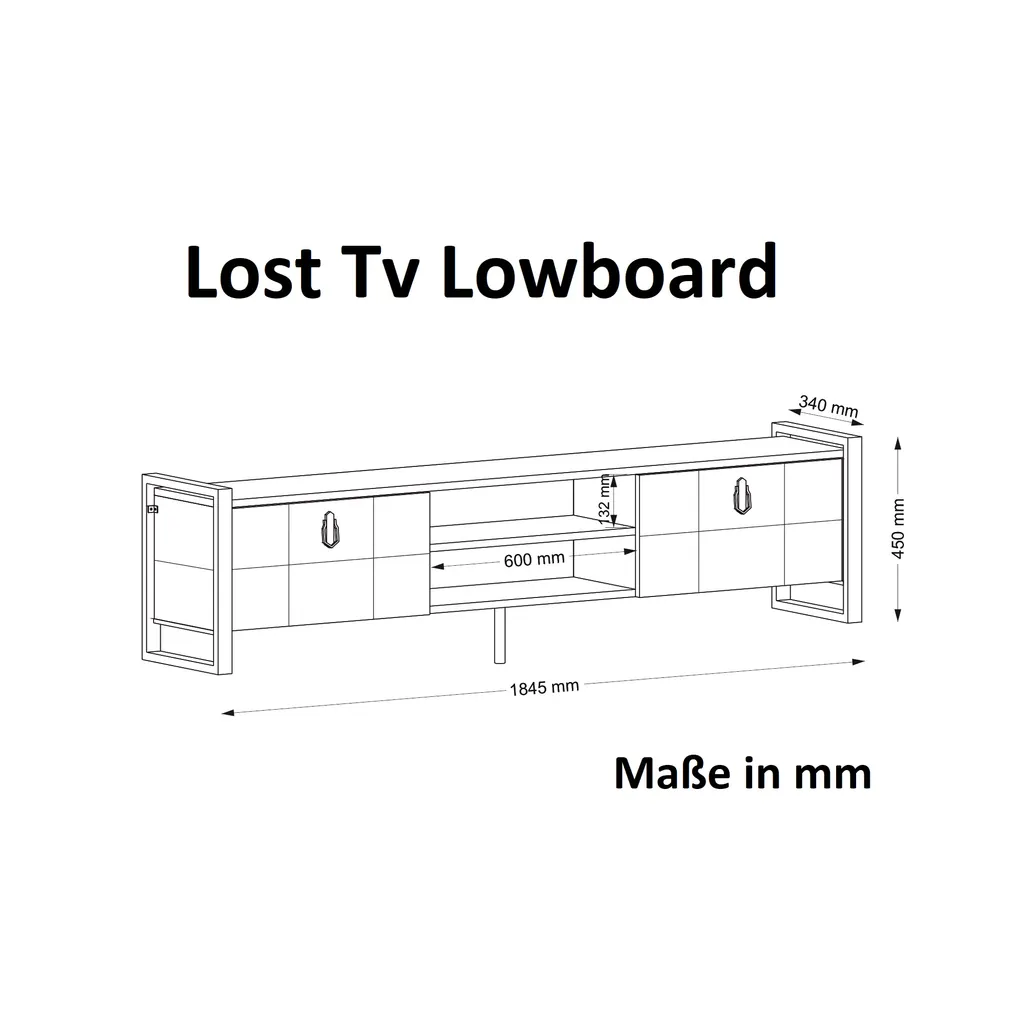 TV Lowboard Lost Mit Metallfüßen Walnuss | B 184,5 Cm X H 45 Cm X T 34 Cm – Bild 7