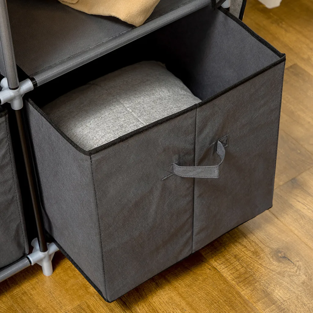 HOMCOM Stoffschrank, Kleiderschrank Mit Kleiderstangen Und Schubladen, Faltschrank Mit Reißverschluss, Faltbare Garderobe Für Schlafzimmer, Vliesstoff, Dunkelgrau, 125 X 43 X 162,5 Cm – Bild 7