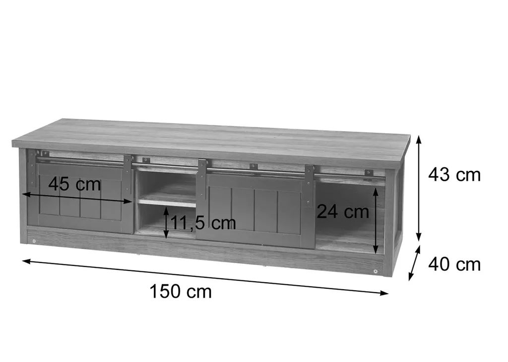 TV-Rack HWC-K75, Fernsehtisch TV-Board, Schiebetüren Staufächer, Holz-Optik Industrial Metall 43x150x40cm Braun – Bild 12