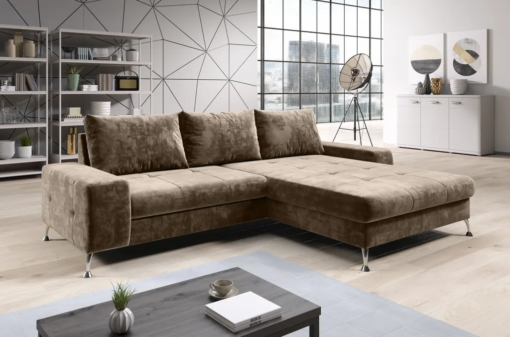 FURNIX Schlafsofa BOEVIO Eckcouch L-Form Couch Sofa Ausziehbar Mit Schlaffunktion Bettkasten Und Kissen BRAUN MELANGE PS 03