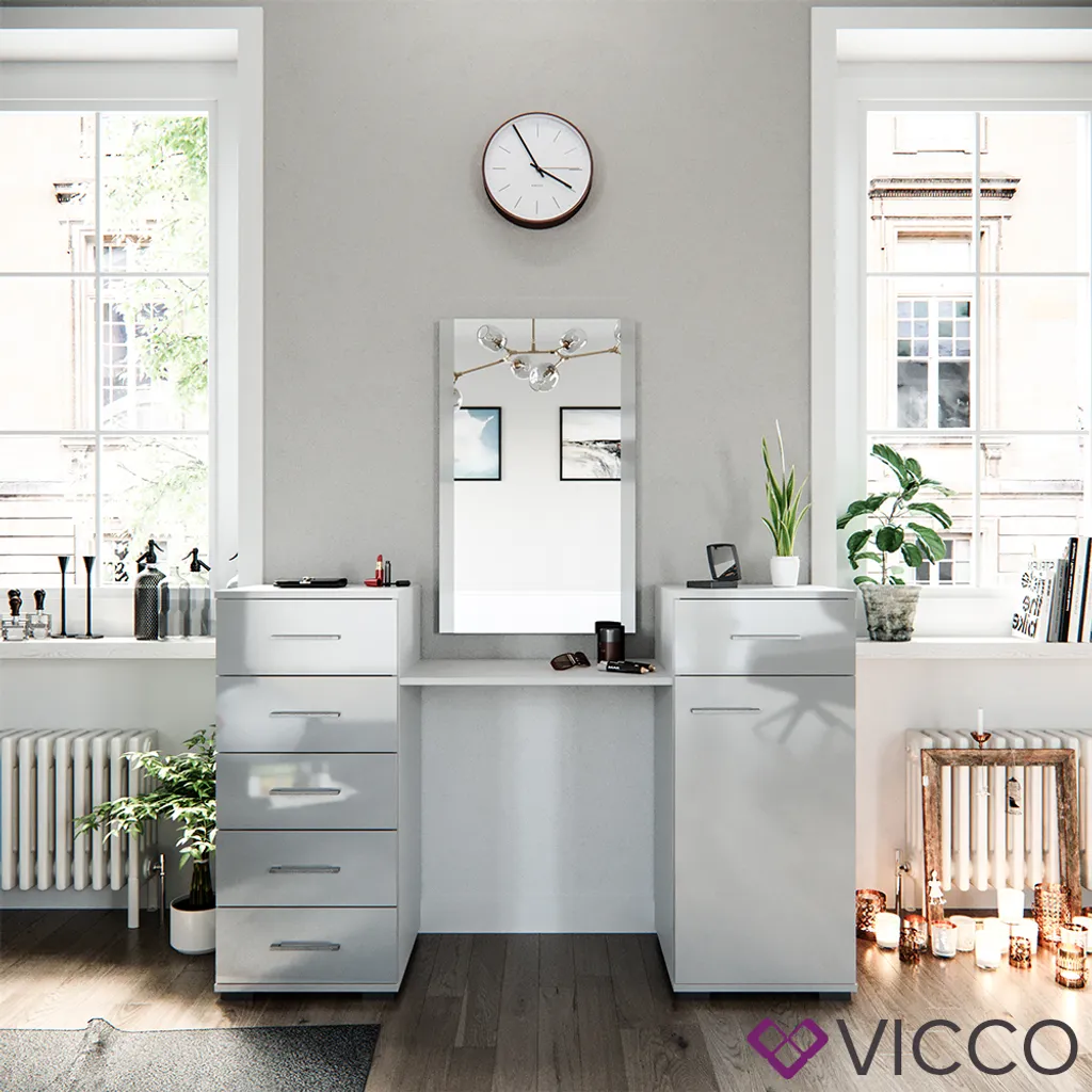 Vicco Schminktisch Zoe Frisiertisch Frisierkommode Spiegel Weiß Hochglanz – Bild 5