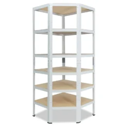 Shelfplaza® HOME 200x70x40cm Eckregal Schwerlast Weiß / Metall Eckregal Stehend Mit 6 Böden / Corner Shelf 145kg Tragkraft Schwerlastregal Ecke / Steckregal Verzinkt Eckregal Keller Garagen Regal