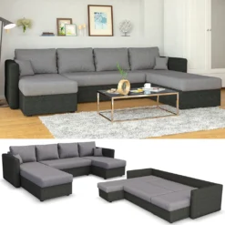 XXL Ecksofa Mit Schlaffunktion 290 X 185 Cm Grau - Wohnlandschaft Schlafsofa Sofa Schlafcouch Taschenfederkern Eckcouch