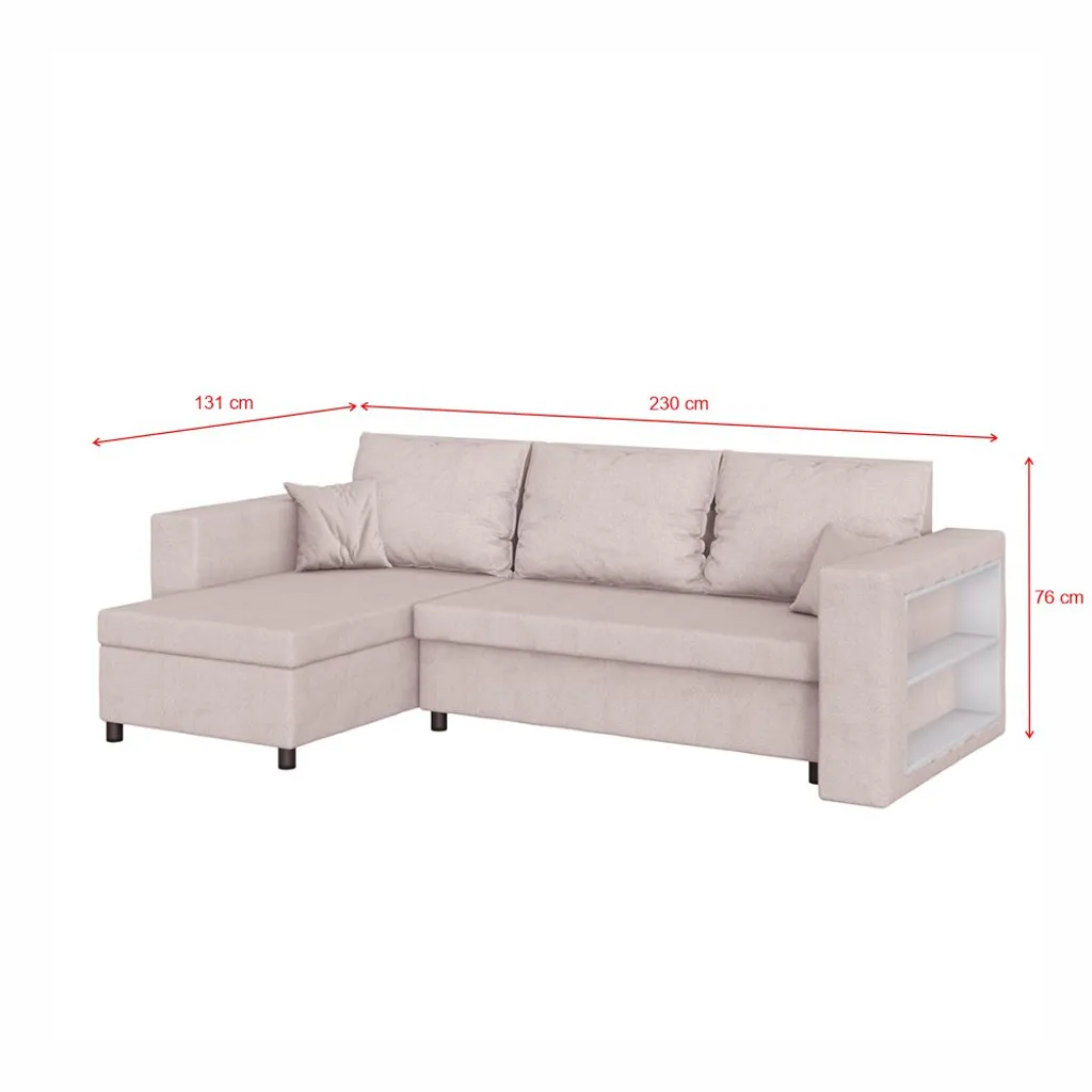 Selsey Ecksofa MERIEN - Schlafcouch In Hellbeige Mit Ottomane, Bettkasten Und Integriertem Regal, 230 Cm Breit – Bild 4
