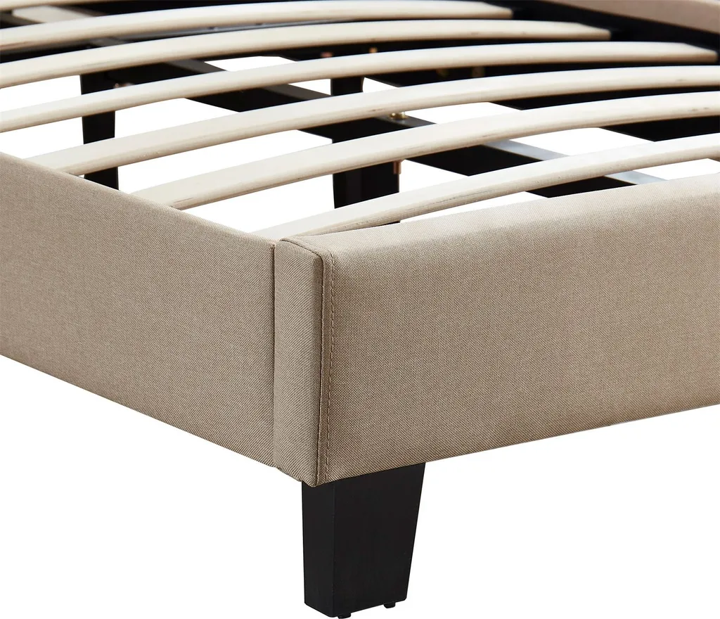 Polsterbett TUCSON 90x200 Cm In Beige, Modernes Jugendbett Inkl. Lattenrost, Einzelbett Im Skandinavischen Stil, Bequemes Gepolstertes Bett Mit Rückenlehne Und Kopfteil – Bild 3