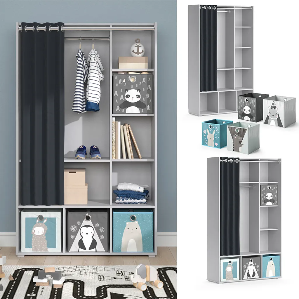 Vicco Kleiderschrank + Faltboxen Luigi Grau 104,4 X 173,8 X 35 Cm Holzwerkstoff