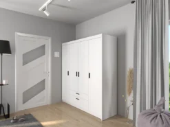 Mirjan24 Kleiderschrank Elena 4D, Stilvoll Drehtürenschrank , Schlafzimmer Kollektion (Farbe: Weiß, Ohne Aufsatz)
