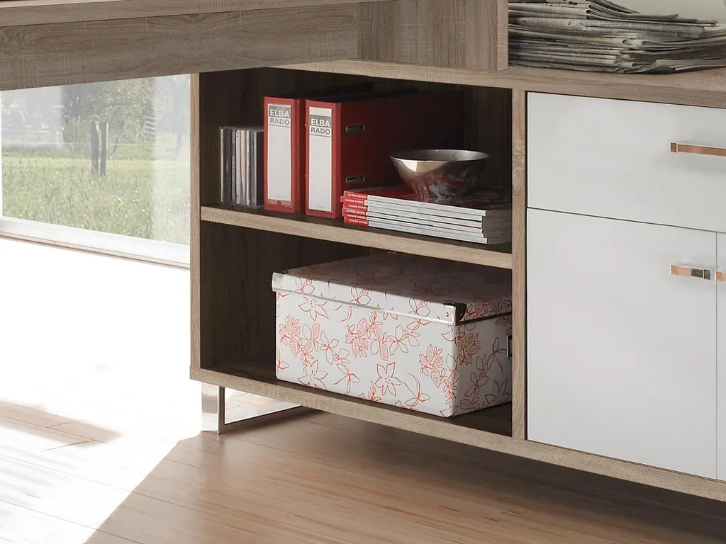 Winkelschreibtisch Schreibtisch Büroschreibtisch Eckschreibtisch "Margate I" Sonoma-Eiche / Weiß – Bild 3