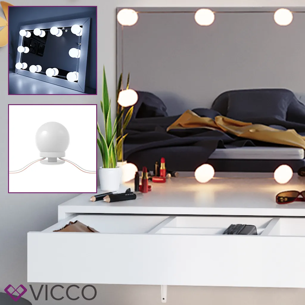 Vicco Schminktisch Alessia Frisiertisch Kommode Frisierkommode Spiegel Weiß Inklusive LED-Lichterkette – Bild 6