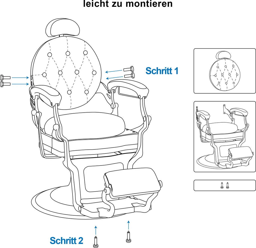 Barberpub Friseurstuhl Hydraulische Friseursessel 2933 GD, Mit Retro/ Vintage Stil, 360° Drehbar, Kunstleder, Goldrahmen , 109 × 68 × 113 Cm (Schwarz-Gold) – Bild 8