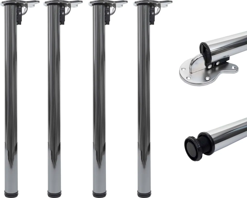 4er-Set Tischbein HWC-H34, Für Schreibtisch Esstischfuß Tischgestell, Klappbar 72cm Edelstahl-Optik