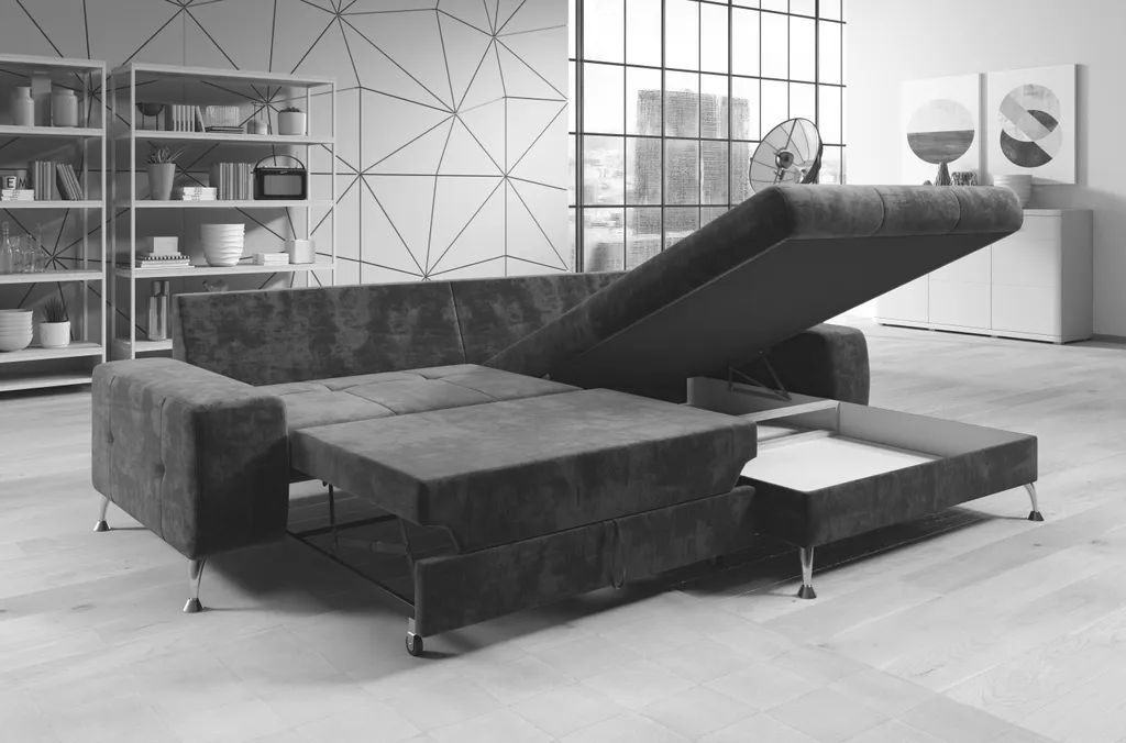 FURNIX Schlafsofa BOEVIO Eckcouch L-Form Couch Sofa Ausziehbar Mit Schlaffunktion Bettkasten Und Kissen BRAUN MELANGE PS 03 – Bild 2