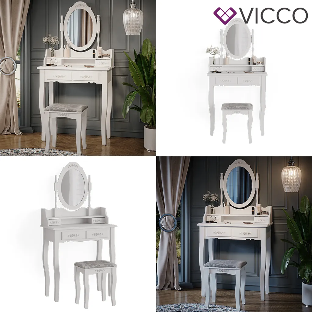 Vicco Schminktisch + Hocker Meghan Weiß 75 X 146,5 X 40 Cm Holzwerkstoff – Bild 8