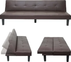 3er-Sofa HWC-G11, Couch Schlafsofa Gästebett Bettsofa Klappsofa, Schlaffunktion 195cm Kunstleder, Braun
