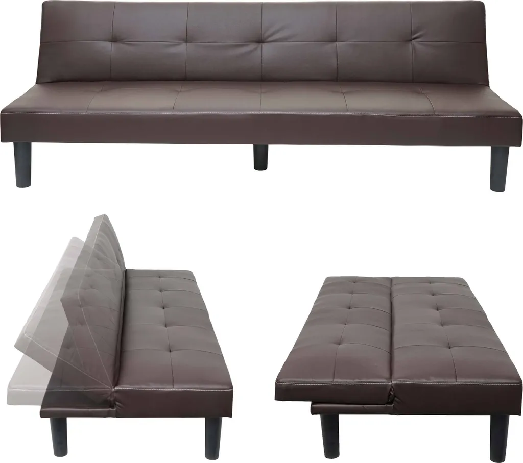 3er-Sofa HWC-G11, Couch Schlafsofa Gästebett Bettsofa Klappsofa, Schlaffunktion 195cm Kunstleder, Braun