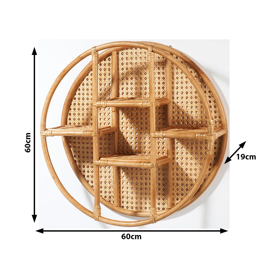 Wandregal VIENNA Aus Rattan Mit Wiener Geflecht Und 4 Ablagen Rund - 60cm – Bild 8