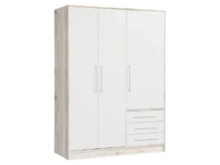 Drehtürenschrank Kleiderschrank JUPITER Weiß - Sandeiche 145 Cm 3 - Türig - Die Möbelfundgrube