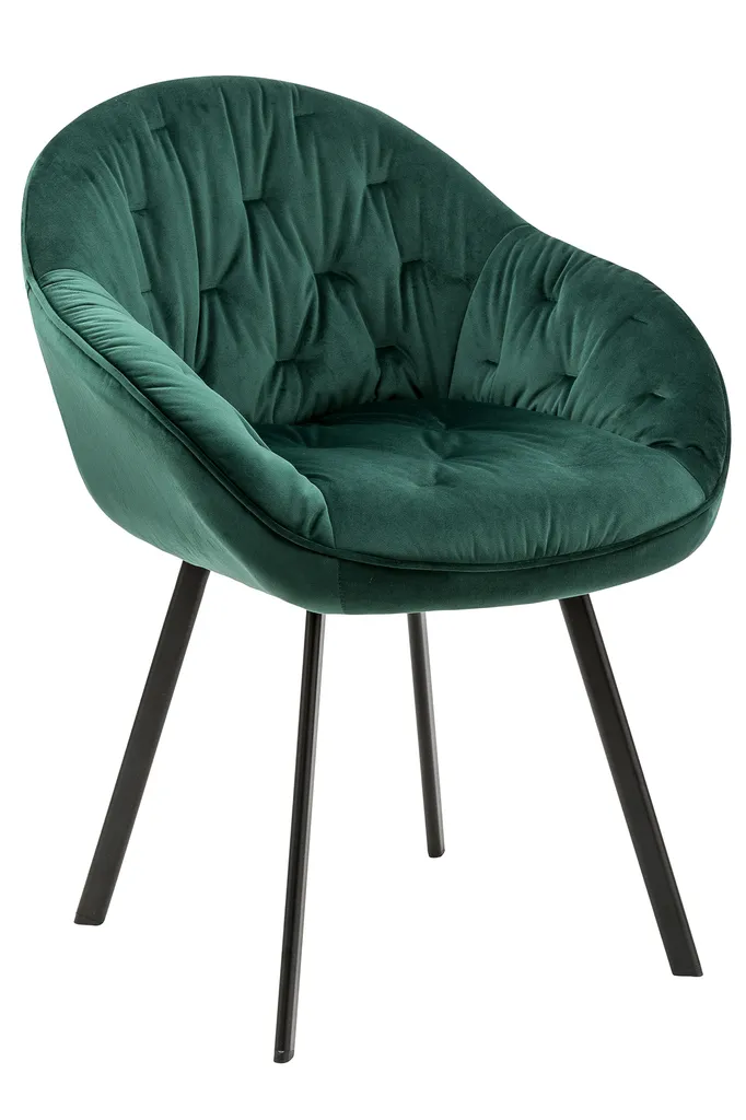 SalesFever Polsterstuhl 2er Set Mit Armlehnen | Stoffbezug In Samt-Optik | Gestell Metall Schwarz | Diamantsteppung | B 62 X T 66 X H 83 Cm | Grün – Bild 3