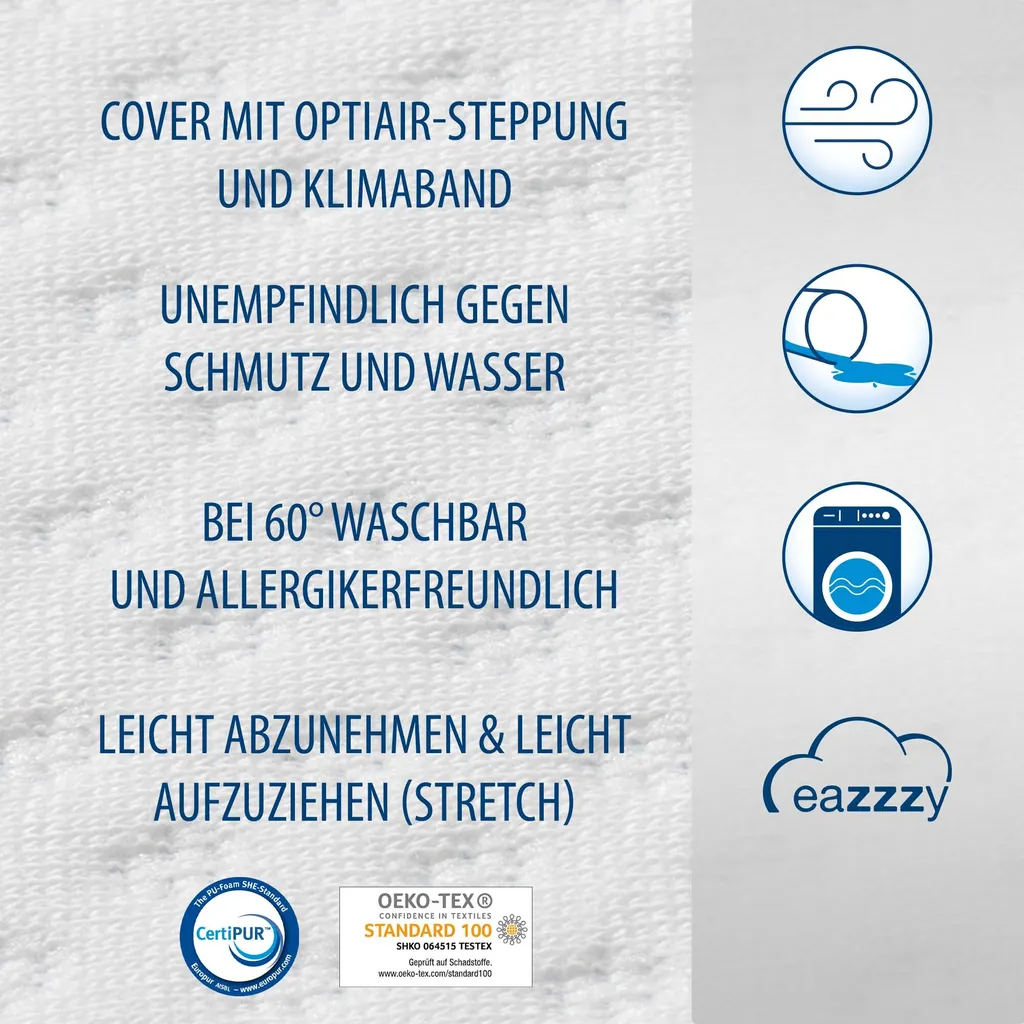 Genius Eazzzy Matratzentopper 90x200 Cm Matratzenauflage Topper Visco Set Bett; A19204 – Bild 6