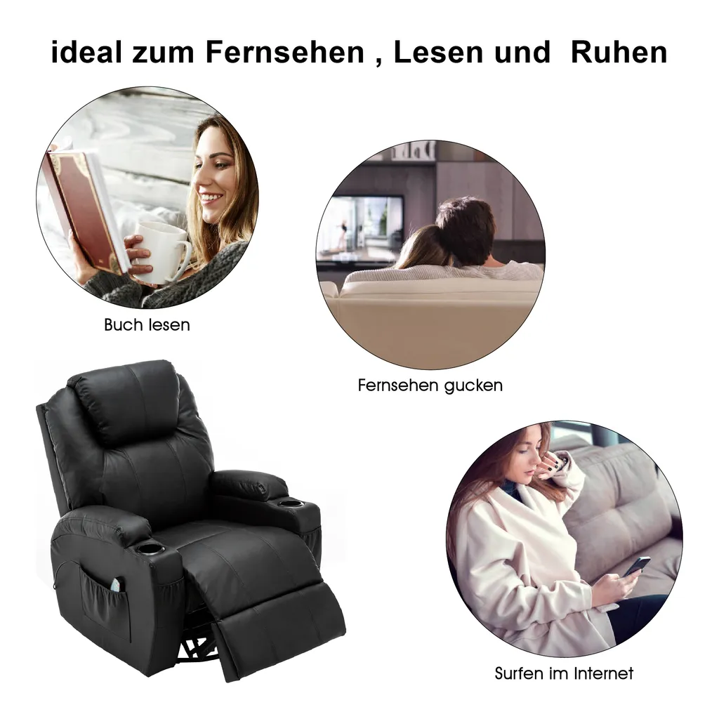 MCombo Massagesessel Fernsehsessel Relaxsessel + Heizung Mit Dreh+Schaukel Manuell Verstellbar 7020BK – Bild 9