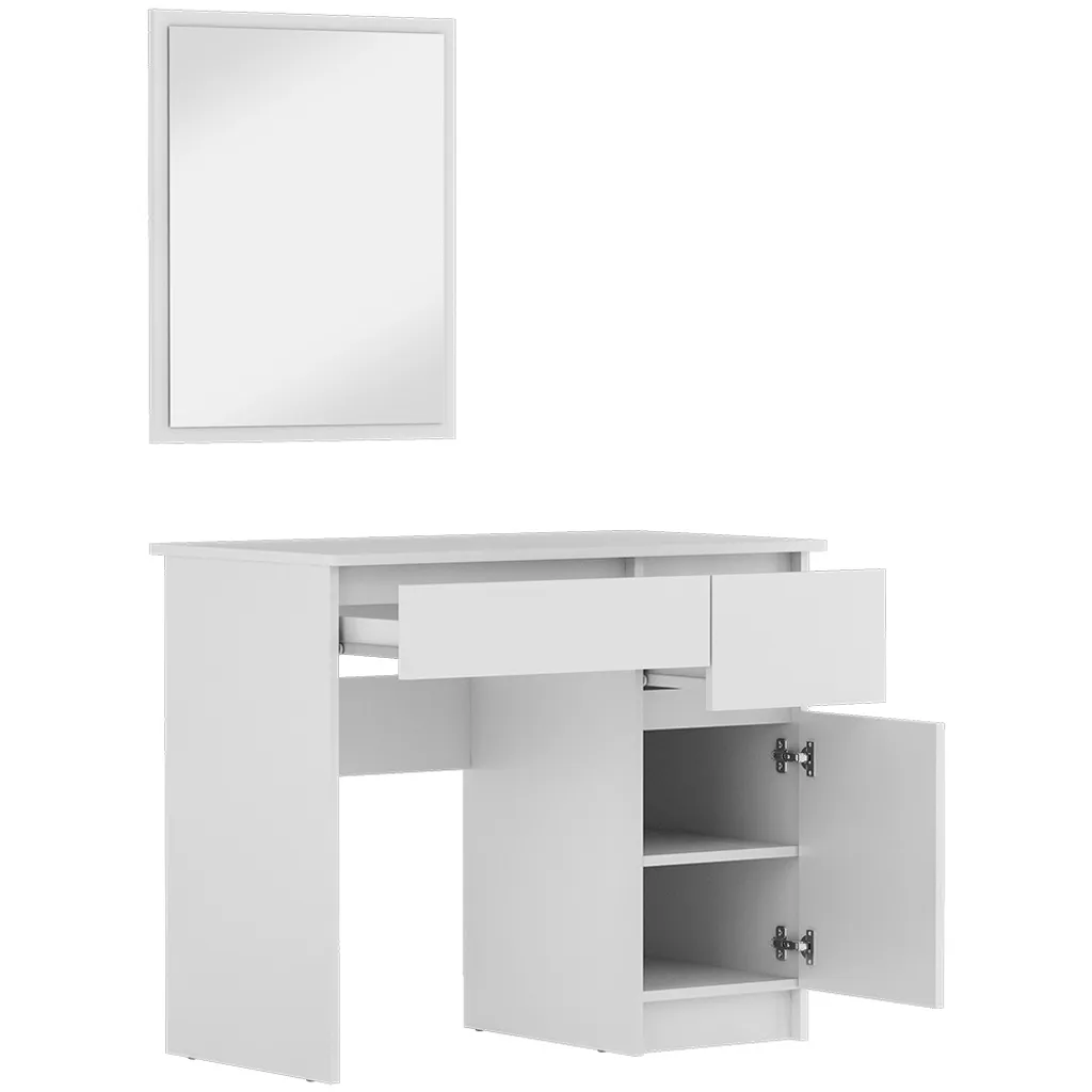 Schminktisch Weiß Mit Spiegel Und Schubladen Lora 90x50x77cm – Bild 3