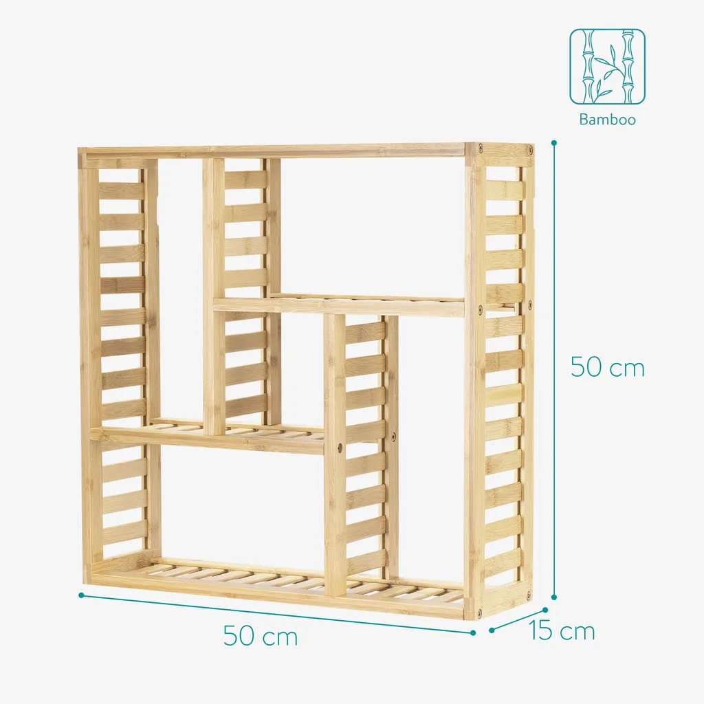 Navaris Bambus Badregal Inkl. Montage-Material - 50x50x15cm Regal Für Bad Küche Büro Flur Wohnzimmer - Wandregal Bambusregal Badezimmer – Bild 3