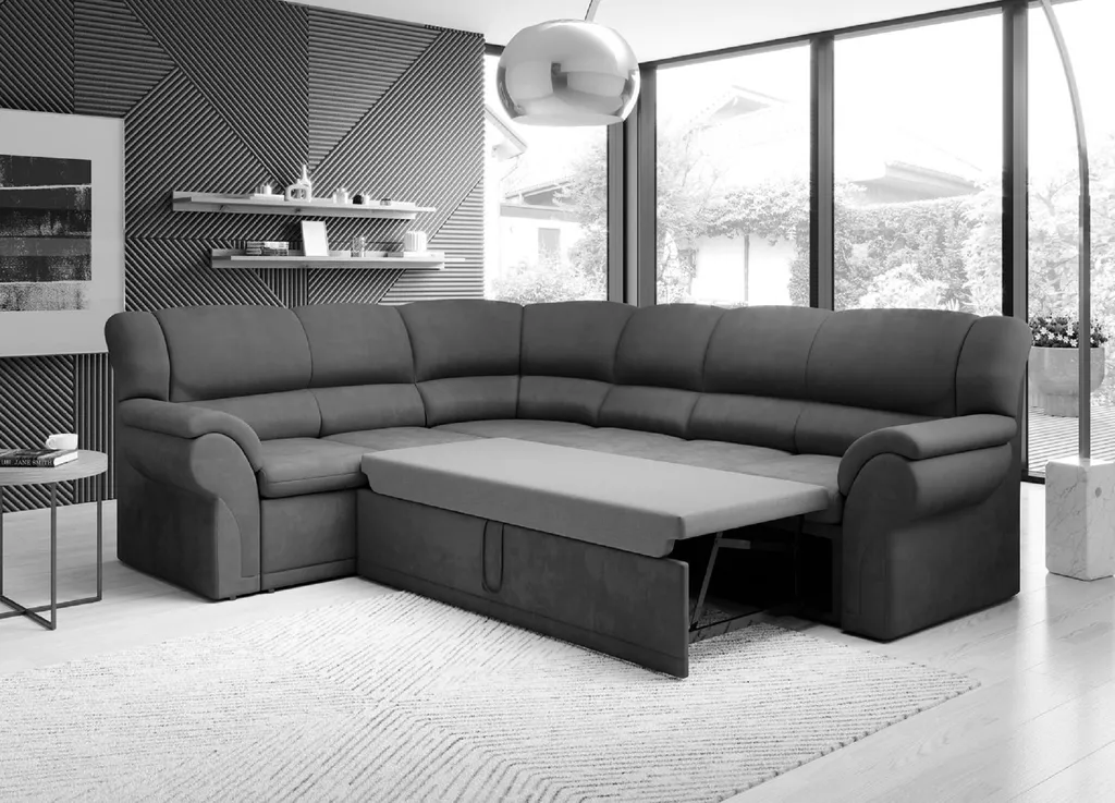 FURNIX Ecksofa LEXY Mit Schlaffunktion Und Bettkasten Couch Sofa Schlafsofa Pflegeleichter Robuster Stoff HELLGRAU L-Form MH 84 – Bild 2
