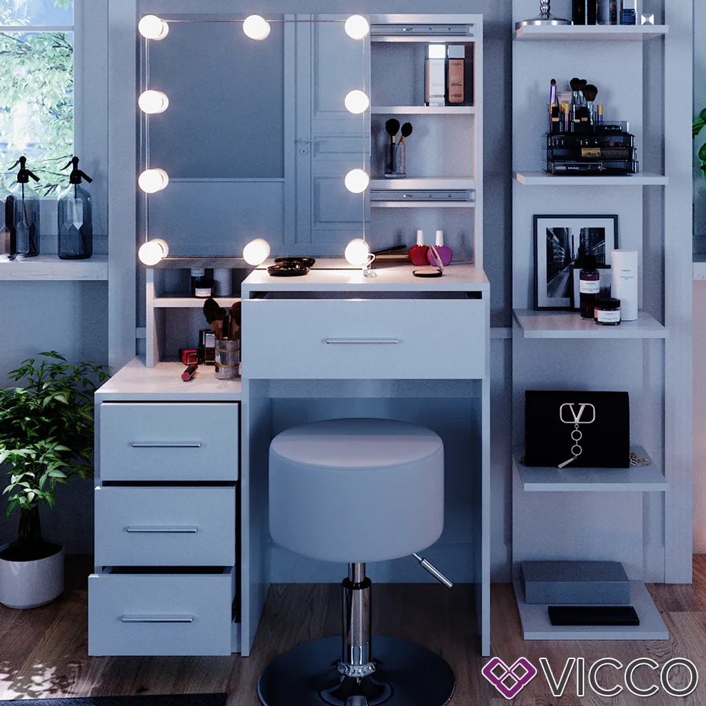 Vicco Schminktisch Frisiertisch Schminkkommode Conrada LED-Beleuchtung + Hocker – Bild 5