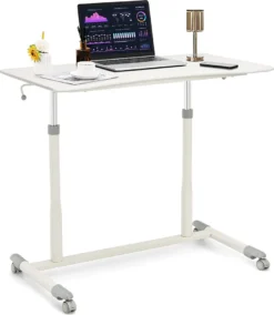 COSTWAY Schreibtisch Computertisch Mit Rollen, Rollentisch Laptoptisch Mit 2 Bremsen, Notebooktisch Höhe Von 68,5-107cm Verstellbar