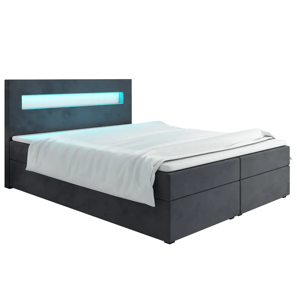 FURNIX Boxspringbett ALYSANNE 180x200 Bettkasten Topper LED JA96 Grau – Bild 2