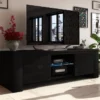 Selsey - TV Schrank / TV Fernsehschrank JACKSON (130 Cm, Schwarz Matt / Schwarz Hochglanz, Mit LED-Beleuchtung)