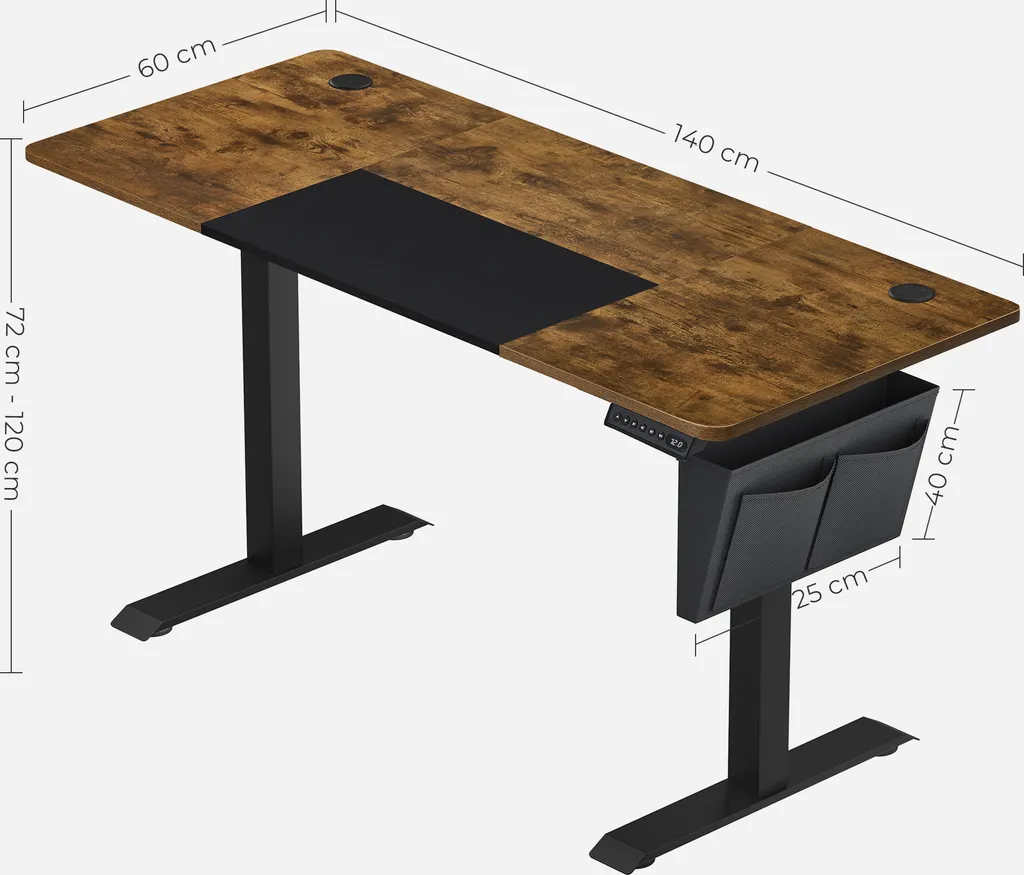 SONGMICS Elektrischer Schreibtisch, Höhenverstellbarer Schreibtisch, Elektrisch Mit Memory-Funktion,gespleißte Platte, Stofftasche, 140 X 60 X (72-120) Cm, Stufenlos Verstellbar, 4 Höhe Gespeichert, Aus Stahl,vintagebraun-schwarz LSD016X01 – Bild 5
