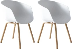 SalesFever Schalenstuhl 2er-Set | Kunststoff Schalensitz | Gestell Metall Holz-Optik | B 54,5 X T 54 X H 77,5 Cm | Weiß