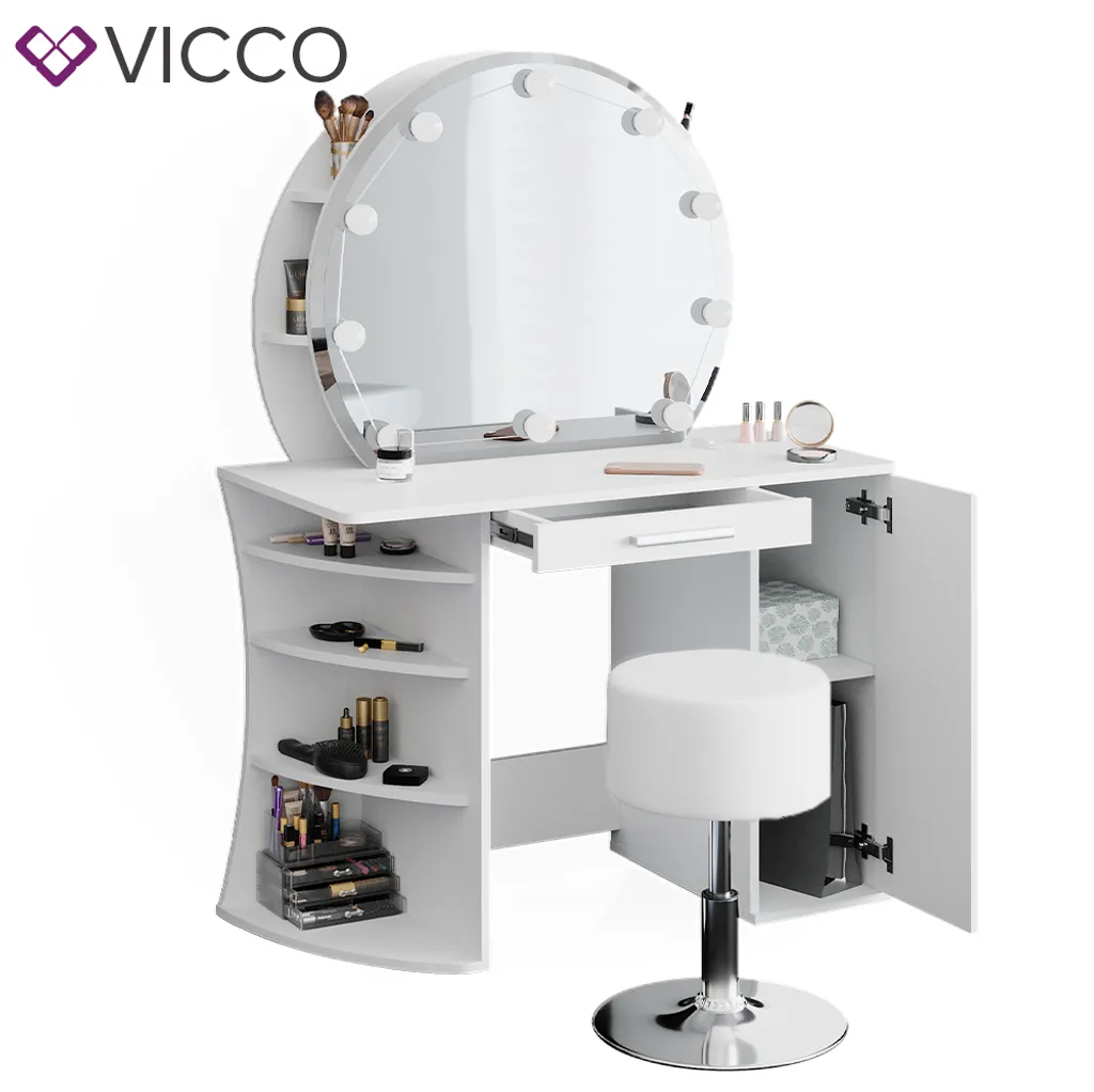 Vicco Schminktisch + Hocker + LED Almina Weiß 100 X 143 X 50 Cm Holzwerkstoff – Bild 7