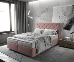 DELIFE Boxspringbett Dream-Great 140x200 Cm Mikrofaser Rosé Mit Matratze Und Topper