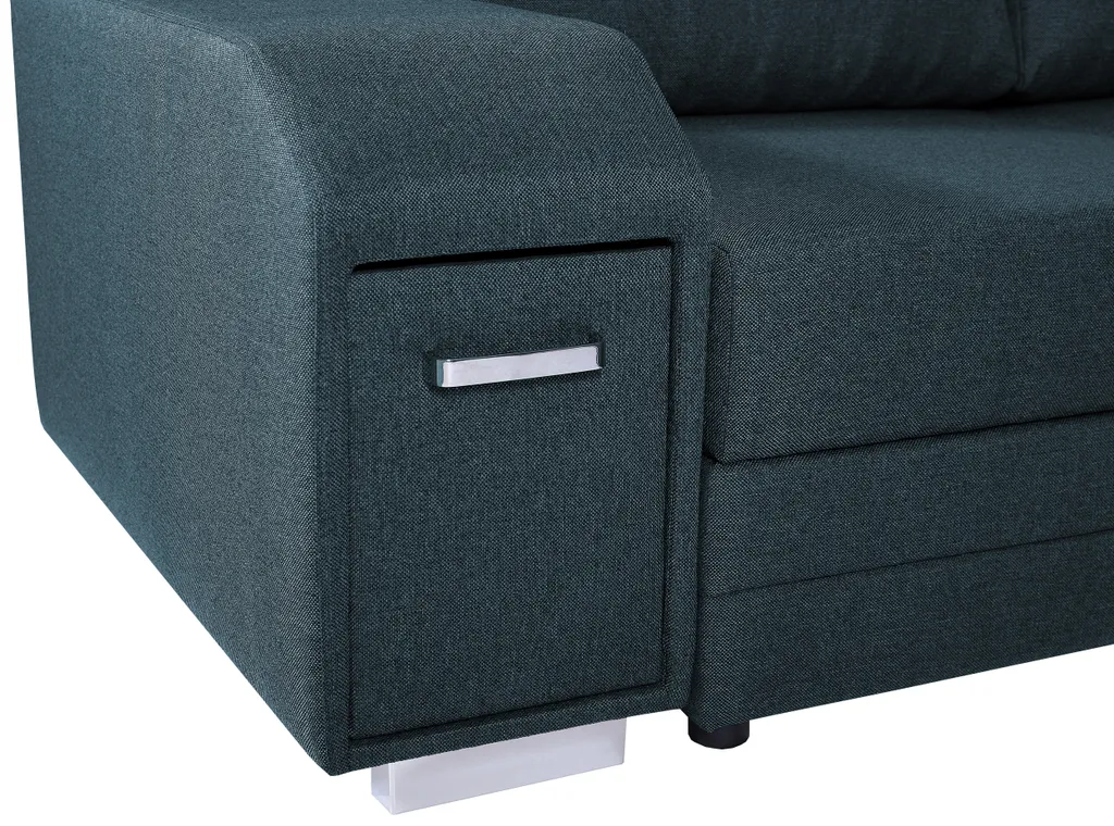 Ecksofa Mit Hocker Und Minibar - U-form Sofa Mit Schlaffunktion - Blau - Wohnlandschaft - Ausklappbar Bettsofa - Wohnzimmer U Couch - Polstersofa Mit Bettkasten ALVARES_U – Bild 7