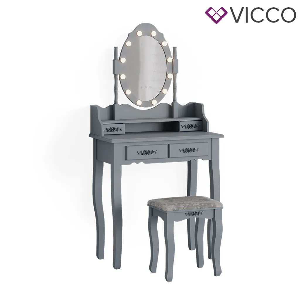 Vicco Schminktisch + Hocker Grau 75 X 146,5 X 40 Cm Holzwerkstoff – Bild 2