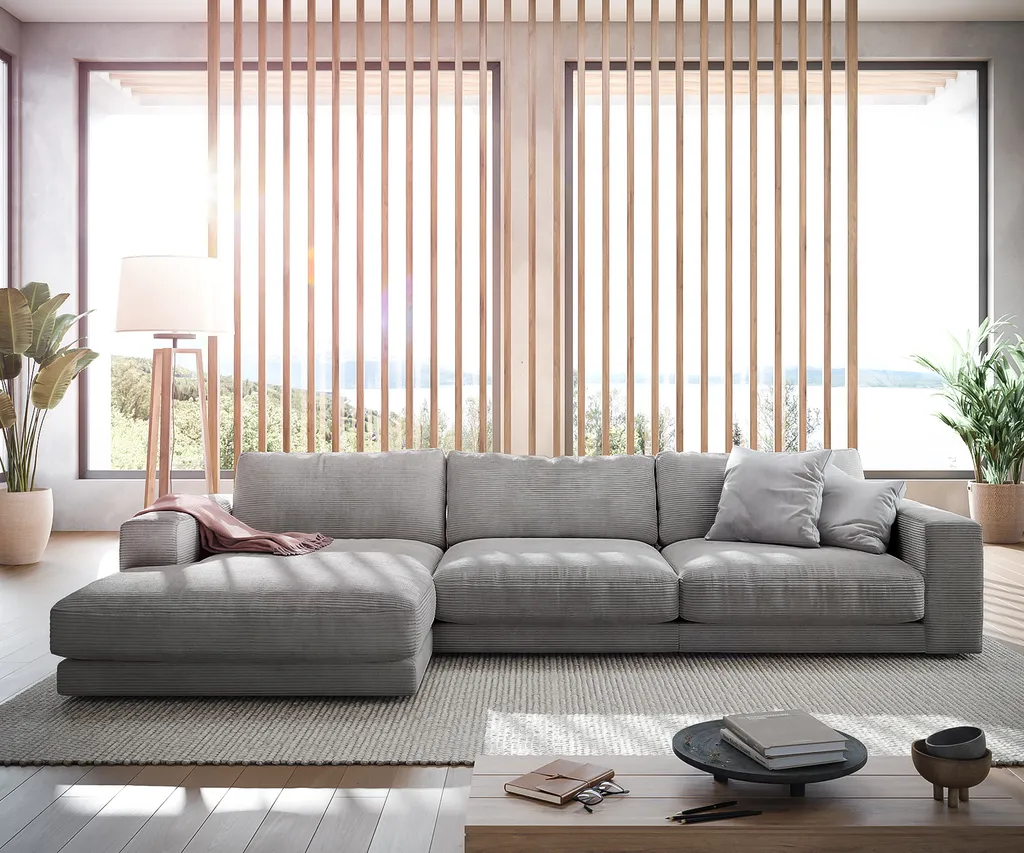 DELIFE Ecksofa Cubico 350x190 Cm Cord Silbergrau Recamiere Links – Bild 2