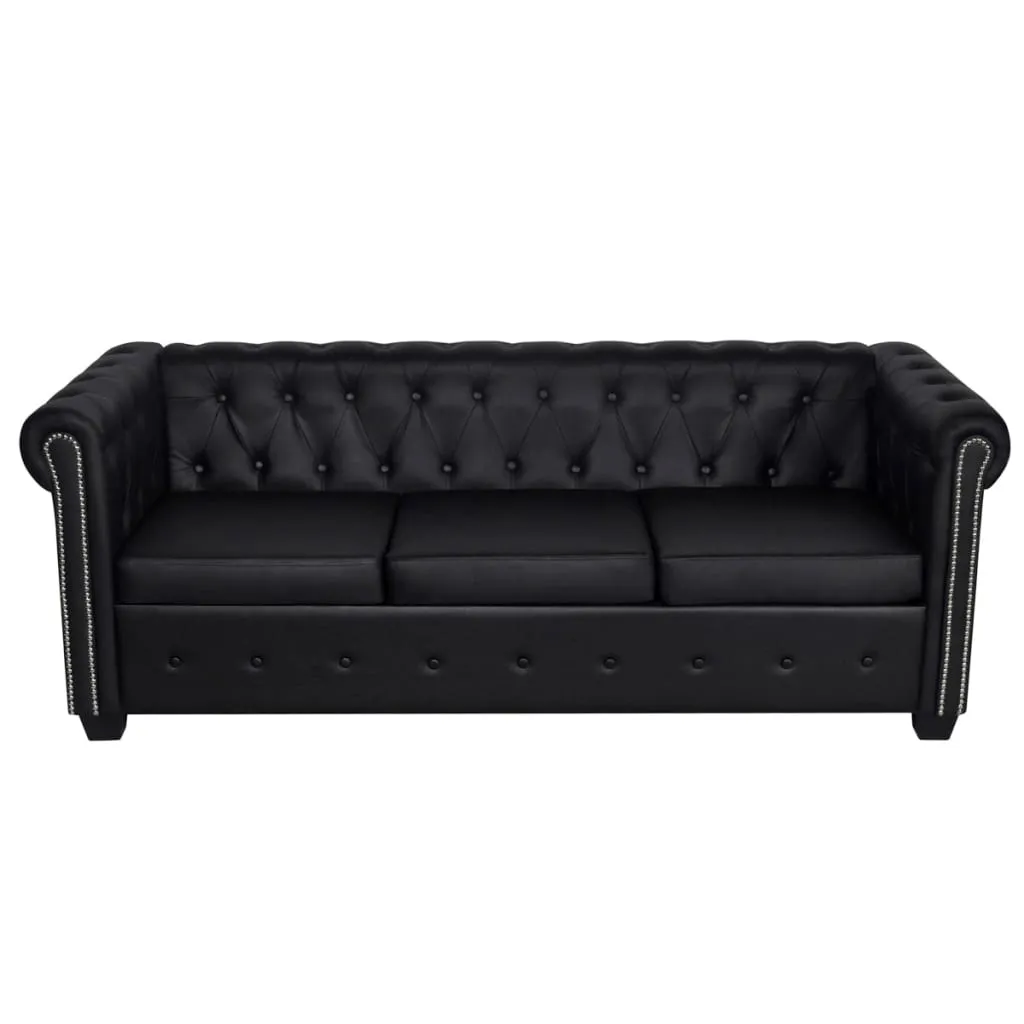 VidaXL Chesterfield Sofa 3-Sitzer Kunstleder Schwarz – Bild 2