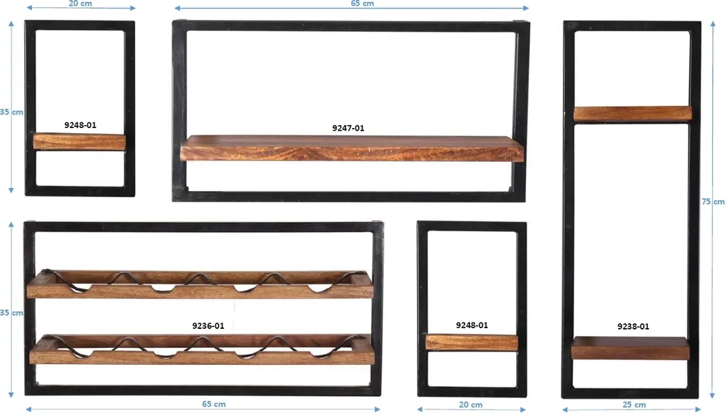 SIT Möbel Wandregal-Set 5-teilig | Mango-Holz Natur | Gestell Altmetall Antikschwarz | B 120 X T 25 X H 75 Cm | 09200-01 | Serie PANAMA – Bild 3