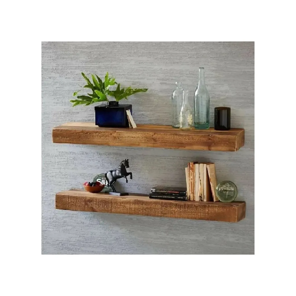 2x Schwebendes Wandregal Holz - 100% Natürliches Kiefernholz - 50 X 8,5 X 3,5 Cm - Wandregal - Wandregal