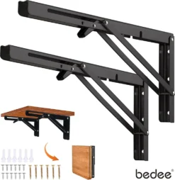 2 Stück 300 Mm Klappkonsole Schwerlast, Schwarz Klappkonsole Tisch Klappscharnier Klappregalhalterungen Regalträger Schwerlast Für Bänke Und Regale