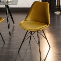Design Stuhl SCANDINAVIA MEISTERSTÜCK Senfgelb Samt Schwarze Metallbeine