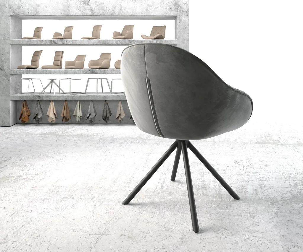 DELIFE Drehstuhl Gaio-Flex Mit Armlehnen Samt Grau Kreuzgestell Rund Schwarz 180° Drehbar – Bild 3